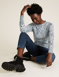 M&S Star Print Crew Neck Jumper Grey Mix