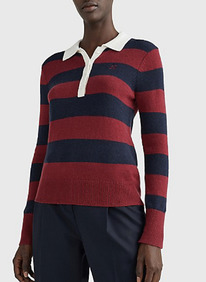 TH 100% MONOGRAM WOOL RUGBY SWEATER Baseball Stripe Desert Sky/ Rouge