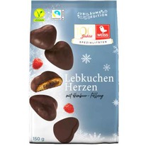 worldofsweets Weiss Gefüllte Lebkuchen Herzen Himbeere Zartbitter 150g
