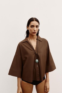 zara POPELINHEMD MIT WEITEN RMELN Braun | 2246/534/700