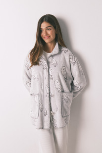 womensecret Womensecret Kurzer Morgenmantel aus grauem Plüsch-Fleece 