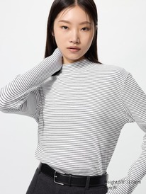 uniqlo Langarmshirt (gerippt, hoher Kragen, gestreift)