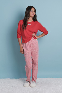 womensecret Langer Pyjama , rot Streifen Pyjama aus 100 % Baumwolle