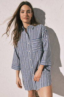 womensecret Blaues gestreiftes kurzes Hemd-Damenunterhemd