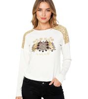 outlet46 Damen Weihnachts-Pullover mit Pailletten und Rundhals-Ausschnitt Tannen