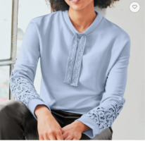 christmann  Linea Tesini Designer-Sweatshirt m. Spitzeneinsatz, eisblau