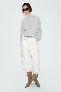 zara FLIEßENDE BLUSE IN MATERIALKOMBINATION
